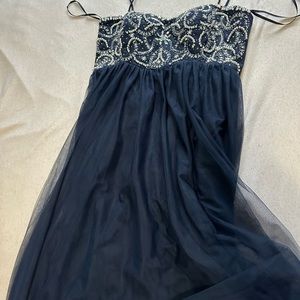 Navy Blue Beaded Sequins Fancy Wedding Dress